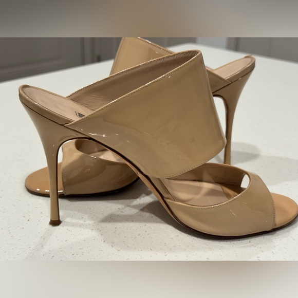 Manolo Blahnik Rypta Nude Leather High Heels Mules - Size 41 / 11 - Picture 1 of 14